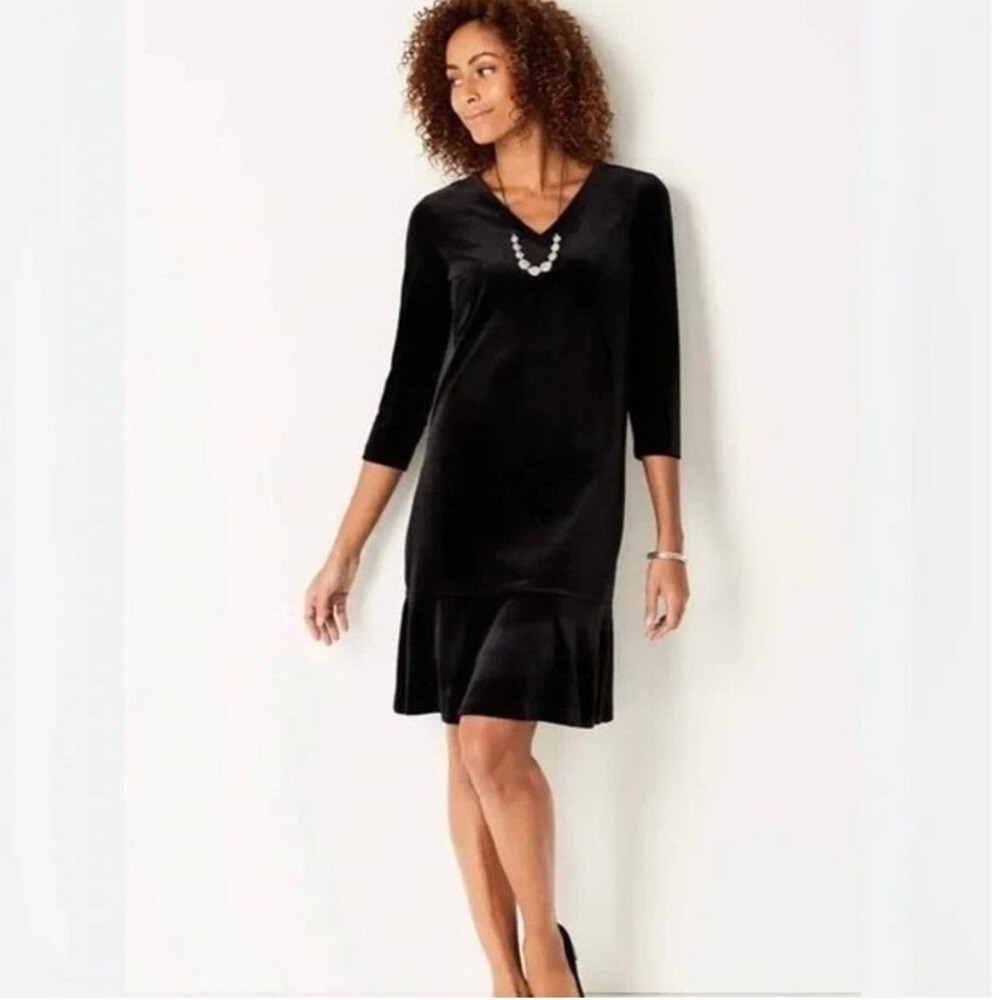 J Jill Wearever Collection Black Stretch Velvet 3/4 Sleeve Mini Dress Womens‎ XL